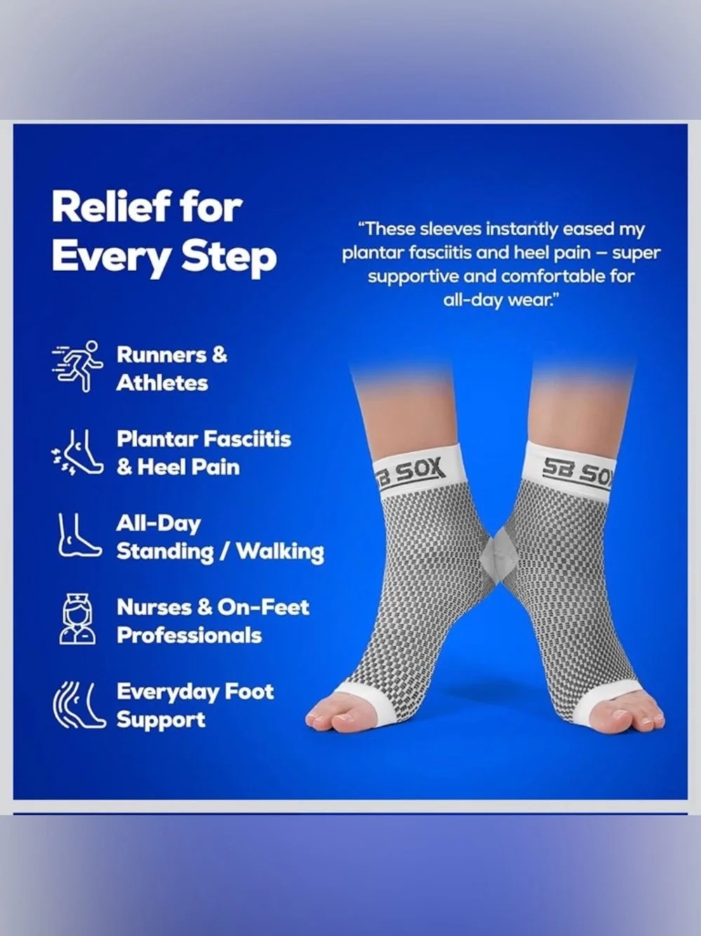 SB Sox Compression Foot Sleeves - white & Black Support Medium Size 6-10.5